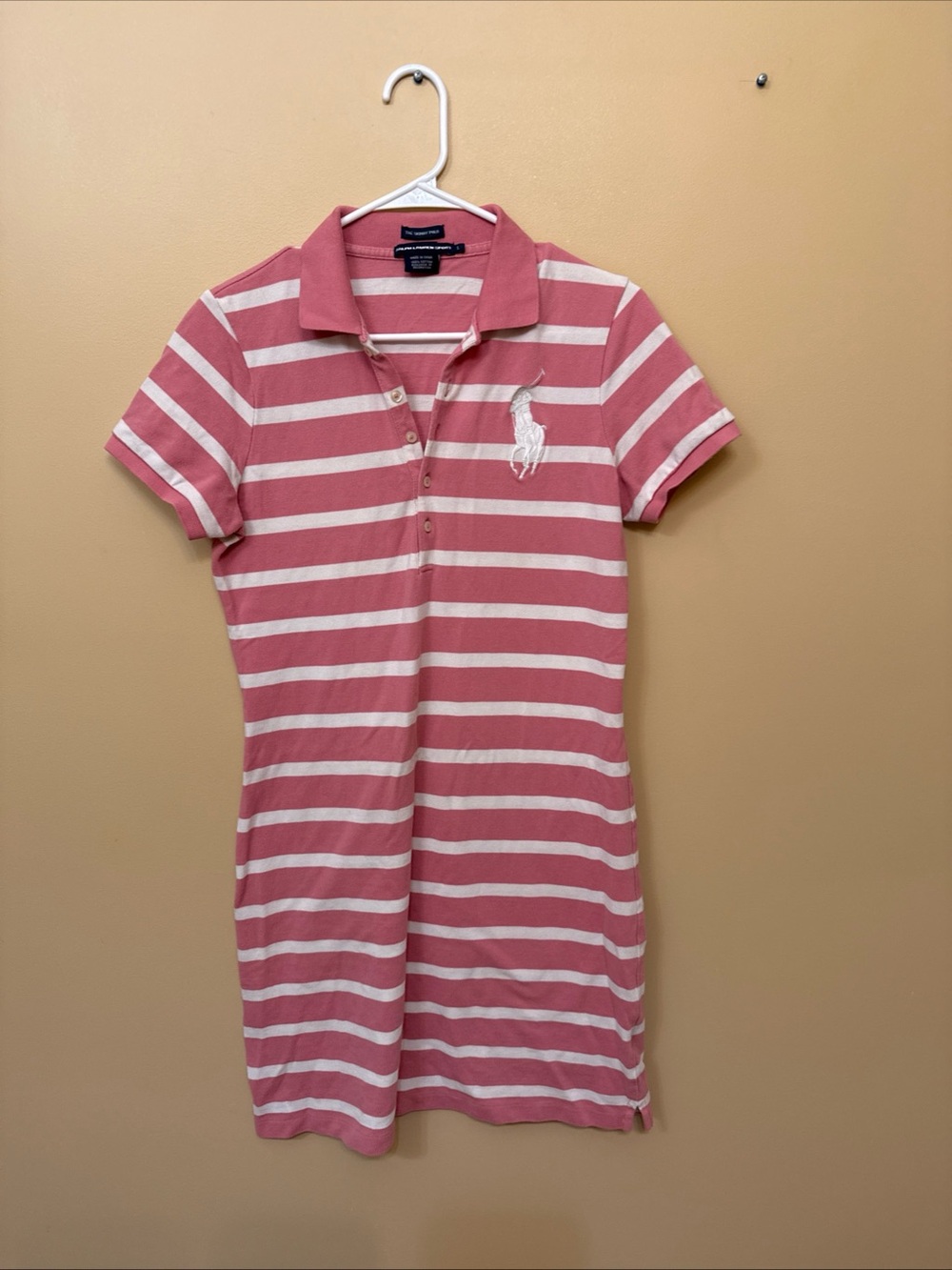 Ralph Lauren Rose Pink & White Striped Polo Shirt Dress